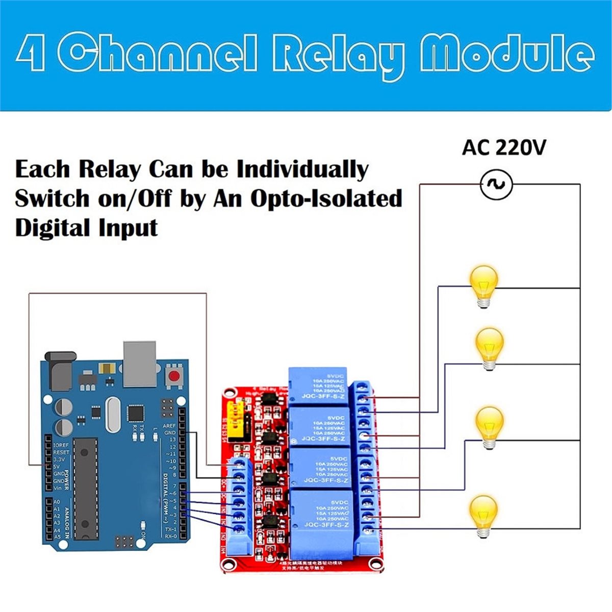 Relay Module 5V - A49T 4 Kanallı Röle Modülü 5V