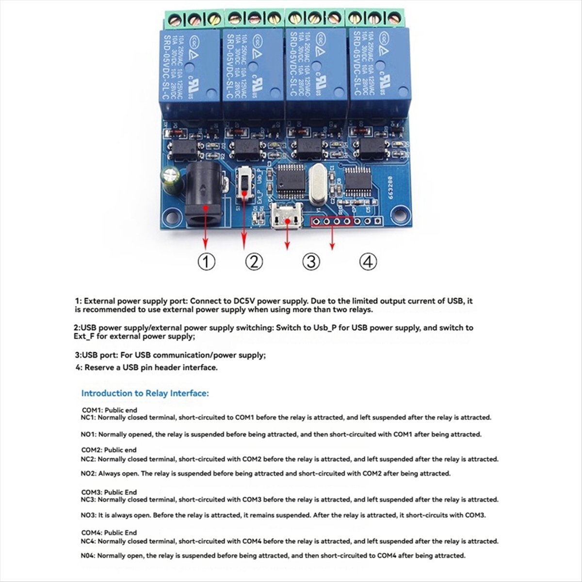 Relay Module 5V - AT42 4 Kanallı USB Röle Modülü