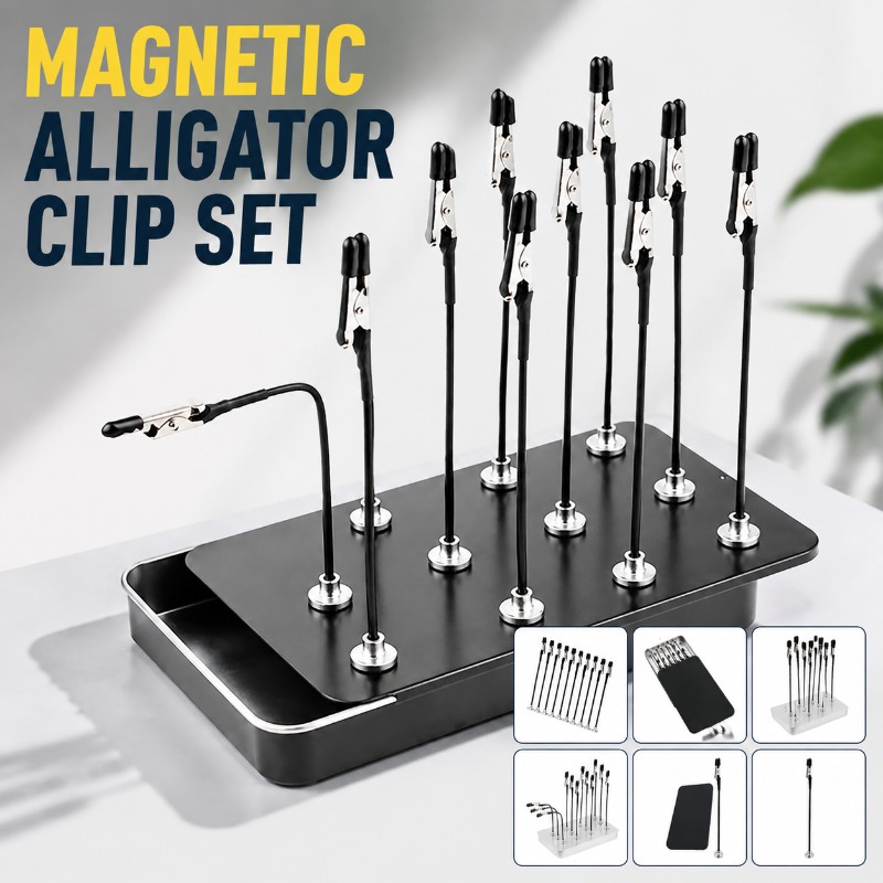 Crocodile Clip Set - Manyetik Tabanlı, Bükülebilir Kaplamalı Timsah Klips